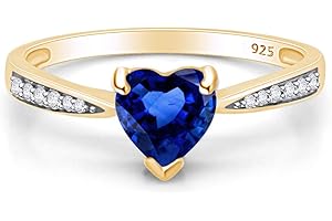 AFFY Solitaire Heart Promise Ring for Women Center 7MM Simulated Birthstone with White CZ, Stackable Gemstone Ring in 14K Gold Plated 925 Sterling Silver, Jewelry Gift for Her