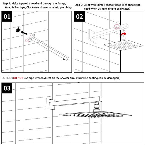 Shower Arm with Flange 16 Inch Stainless Steel Overhead Shower