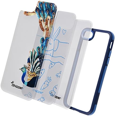 iSkipper Shockproof Hybrid Bumper &amp; Back Cover - 3 PC Back Designs Pack - For iPhone 7 - With Precise Cutouts Providing Complete Access To Buttons, Camera, Speakers &amp; Ports, Blue, Light Blue