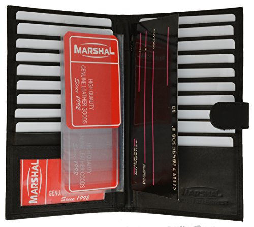 Genuine Leather Credit Card Holder Wallet 19 Card Slots + 1 ID Window With Snap