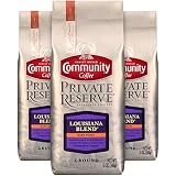 Community Coffee Louisiana Blend Dark Roast Gourmet Private Reserve Ground 12 Oz Bag (3 Pack), Full Body Rich Bold Taste, 100% Specialty Grade Arabica Coffee Beans