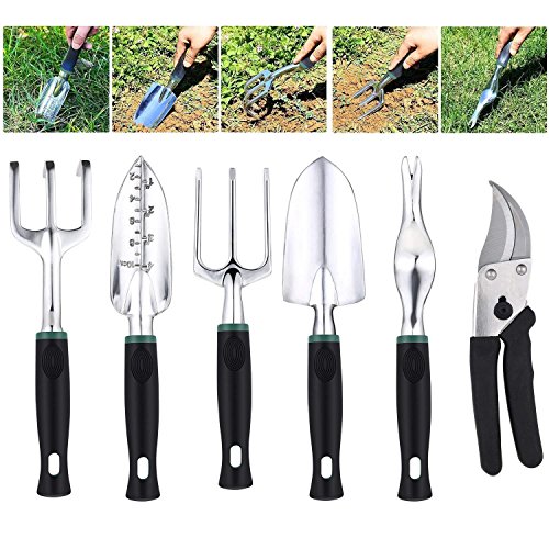Fashine 9PCs/11PCs Garden Tools Set - Includes Trowel, Transplanter, Cultivator, Pruner, Weeder, Weeding Fork, Tote, Gloves, Tool Organizer Bag, Apron ETC.[US Stock] (11 PCs Green) - Thumbnail 2
