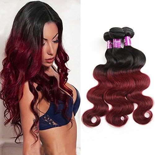 Alisfeel Ombre Brazilian Body Wave 3 Bundles Hair Weaving 1B to Burgundy 20 22 24inch Brazilian Virgin Body Wave Ombre Human Hair Hair Bundles (20"22"24")