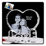 YWHL Personalized Customized Crystal Photo Picture 2D Etched Engraved Wedding Memorial Wife Girlfriend Birthday Gifts for Anniversary Her Him Husband Boyfriend (Customized)