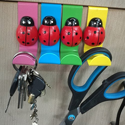 Coralpearl Over The Door Utility Hooks Rack Hanger Kitchen Metal Organizer, Stainless Steel Coat Clothes Storage Set With Cartoon Memo Holder Pack of 4 (Bug)