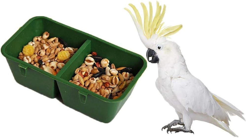 2in1 Double Trough Bird Seed Food Feeding Dish Water Feeder Bowl for
