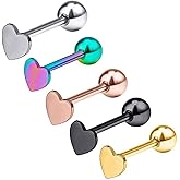 Niaspi 5 Pcs 14G Stainless Steel Heart Tongue Rings for Women Hypoallergenic Tongue Piercing Barbell Cartilage Helix Studs Earrings Body Piercing Jewelry