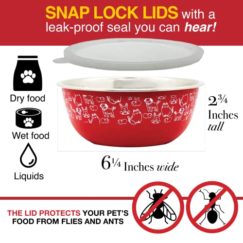 Cat Food Bowls with Lids Stainless Steel Set of 3 for cat, Dog, Guinea