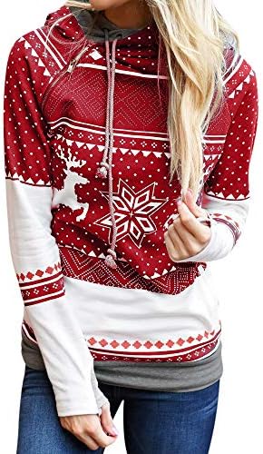 Sunyastor Women Christmas Sweater,Fashion Reindeer Dots Print Hooded Sweatshirt Pullover Shirt Jumper