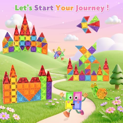Magnetic Blocks Construction Children in Metal Box – 56 Pieces Magnetic Children – Magnetic Blocks Travel Toy to Build Castles – Magnetic Tiles Montessori Travel Toys 3+ Years