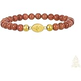 Catholic Town Bracelet with Stainless Steel Virgen de la Caridad del Cobre medal and 6mm Venturina beads (SSBCMVS-6)