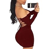 TICBRY Womens Long Sleeves Bodycon Sexy Off Shoulder Backless Dress