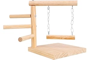 Ioensy Premium Parrot Playstand - Interactive Bird Activity Center for Cockatiels and Parakeets, Crude Wood