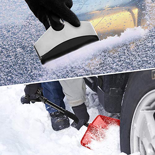 IPSXP Snow Shovel,Detachable Plastic Snow Shovel with Stainless Steel Pole and Aluminum Edged Wide Blade Shovel, Perfect for Car Driveway, Camping and Outdoor Emergency (Red) - Thumbnail 5