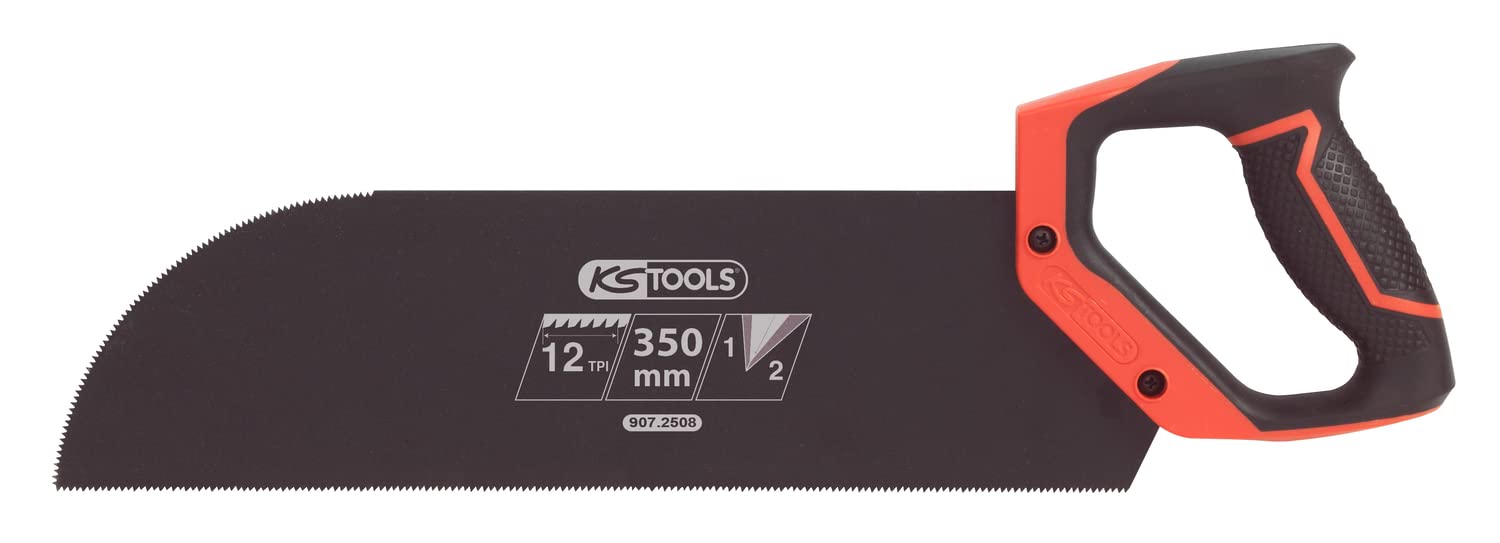 KS Tools 907.2508 Panel Saw 350 mm, 2 Cutting Angles 12tpi Bi-Material Handle, White