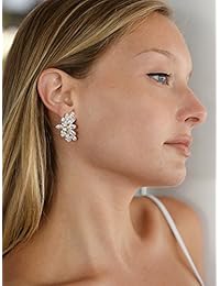 mariell 14 K chapado en oro CZ Clip arete con marquis-cut Clusters   novia, boda & Madre de la novia
