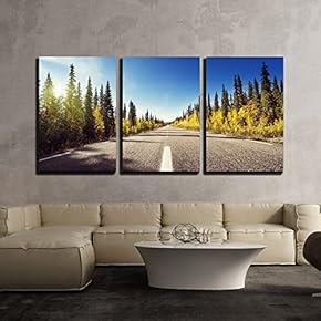 3 Piece Canvas Wall Art - Road in Autumn Forest, Sweden - Modern Home Art Stretched and Framed Ready to Hang - 16"x24"x3 Panels