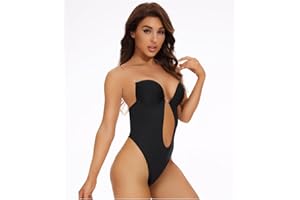 Plus Size Shapewear Bodysuit Deep V Backless Tummy Control Open Bust Firm Compression Full Body Slimmer for Women