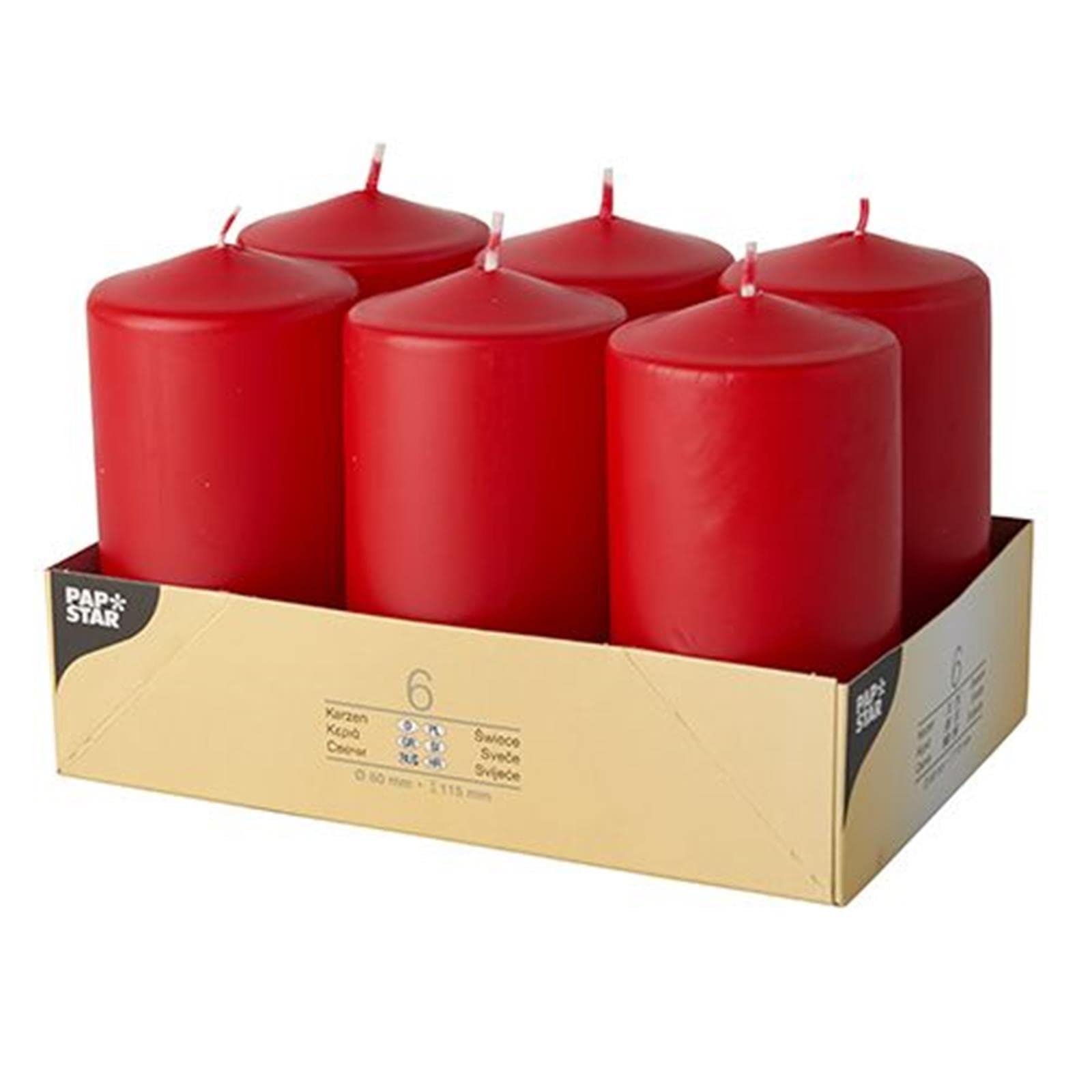 6 Pillar Candles Diameter 60 mm 115 mm Red