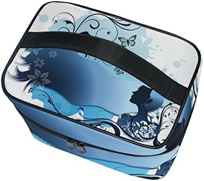JIUMEI Anime Girls Buttlefly Blue Flowers Cosmetic Bag Multifunction Toiletry Bag with Handle Travel Makeup Organizer Case