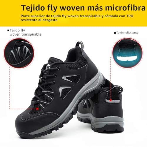 ISOOUS Safety Shoes Men Women Lightweight Work Shoes Steel Toe Breathable Safety Footwear