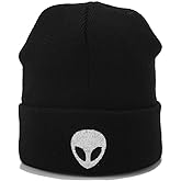 Joylife Alien Embroidered Cuffed Beanie Hat Graphic Knitted Skull Cap Double Layer Winter Watch Hats for Women, Men