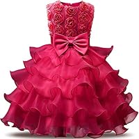 NNJXD Girl Dress Kids Ruffles Lace Party Wedding Dresses Size (150) 7-8 Years Flower Rose