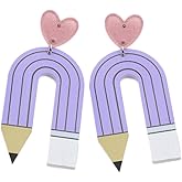 Acrylic Pencil Drop Dangle Earrings Creative Rainbow Back to School for Students Women Appreciation Teacher Pre-K Earrings Jewelry