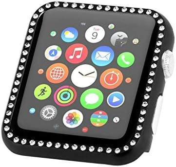 Fashion Metal Case with Bling Crystal Diamonds Plate Protective Cover Ultra Thin Bumper for Watch 38mm/42mm Series 1/2/3（Best 3D Bling Gift for Your iWatch) (Black, 42 mm)