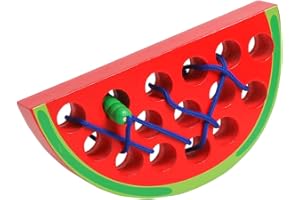 SKRTUAN Wooden Lacing Threading Toys Wood Block Puzzle Car Airplane Travel Game Montessori Early Development Fine Motor Skills Educational Gift for 3 4 5 Years Old Toddlers Baby Kids, 1 Watermelon
