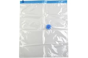 Clothes storage vacuum bag with folding compression, transparent and, for bulky items such as sweaters, jackets, pillows, and