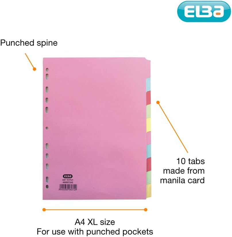 Elba A4+ Yellow 10 Part File Dividers, 10 Pack for Office School & Home Organisation - Image 4