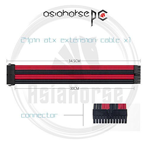 Asiahorse Customization Mod Sleeve Extension Power Supply Cable Kit 18AWG ATX/EPS/8-pin PCI-E/6-pin PCI-E (RED Mix)