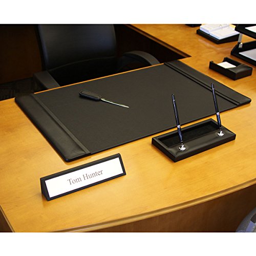 Dacasso Black Leather 34 by 20Inch Desk Pad with Side Rails
