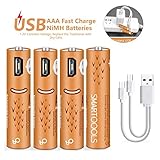AAA Batteries,USB Rechargeable AAA Batteries 450mAh with USB Ports - High-Capacity Batteries Long-Lasting Power Recyclable Recharge Battery by USB Cable-（4 Count）