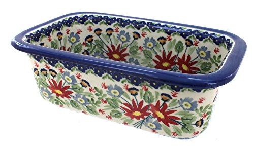 Click Here to See More Images Blue Rose Polish Pottery Jungle Bouquet Loaf Baker