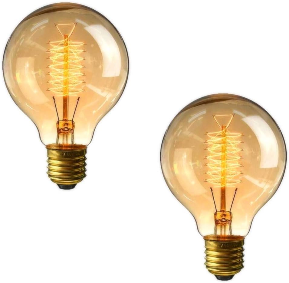 Pack of 2 Vintage G80 Edison Light Bulb 4̣0̣W, Dimmable E27 Screw Bulb, Decorative Spiral Filament Bulbs, 40W