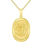 Jewelry America 14k Yellow Gold Holy Face of Jesus Christ On Oval Miraculous Medal Pendant Necklace