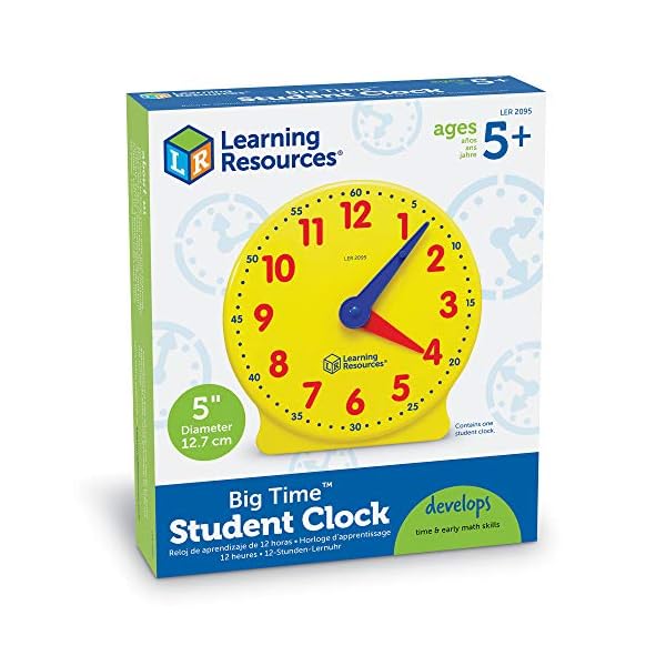 Learning-Resources-LER2095-Big-Time-Student-Teaching-Demonstration-Clock-12-Hour-Ages-5-12Hr-Multicoloured Learning Resources LER2095 Big Time Student, Teaching & Demonstration Clock, 12 Hour, Ages 5 12Hr, Multicoloured