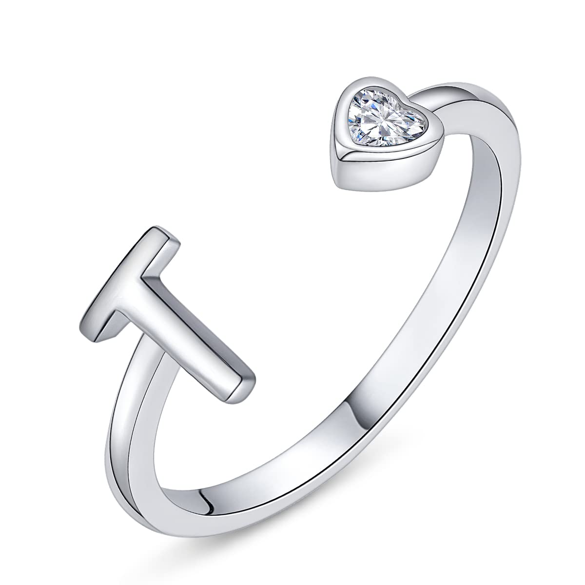 PEARLOVE 925 Sterling Silver Initial Rings for Women Girls A-Z Stackable Adjustable Silver Ring Jewelry Gifts