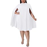 KEYUFANG Women’s Plus Size Cape Sleeve Elegant Loose Pleated Short Dress for Cocktail Party