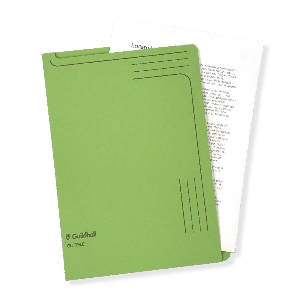 Exacompta - Ref 4603Z - Guildhall - Slip file, 315 x 230mm, 230gsm Filing Board, Top & Side Openings, Printed Space for Titles, Holds Approx. 50 Sheets of A4 Paper - Green, Pack of 50
