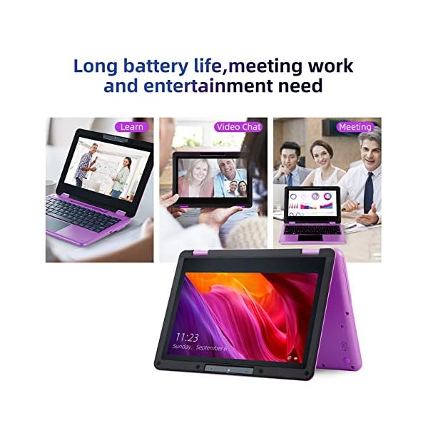 AWOW 11.6" Laptop, 2 in 1 Windows 10 Laptop, FHD Kids Laptop, Intel 4 Core Celeron N4120, 6GB RAM 256GB M.2 SSD, Touch Screen Laptop with Stylus, Purple