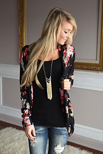 Gillberry Womens Boho Irregular Long Sleeve Wrap Kimono Cardigans Casual Coverup Coat Outwear Tops (S, Black)