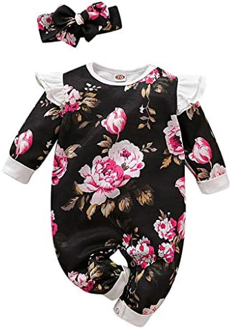 Rosennie Baby Girl Outfits Lovely Soft Romper Dungarees for Kids Shirt Boys Floral Print Band Jumpsuit Newborn Coat and Jacket Comfortable Tops Infant Toddler Fashion Clothes