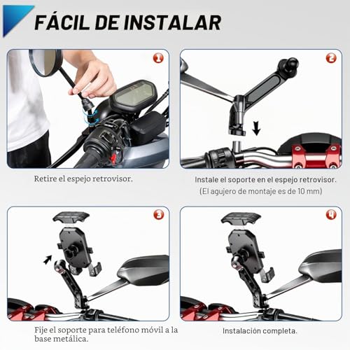 WACCET Mobile Phone Holder 360° Rotation Motorcycle Phone Holder Durable Anti Vibration Mobile Phone Holder Scooter Rearview Mobile Phone Holder for Mobile 4-7 Inch (Black)