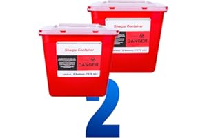 LabXcel Polypropylene 2 Gallons Sharps Container with Cap – Needle & Syringe Disposal for Home & Professional Use, Free Standing, Translucent Sliding Lid, PVC-Free Medical Waste Bin – Red, 2 Count