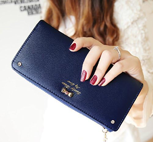 Amazon Ai Nancy 財布 レディース 安い アクセントの効いたデザイン 収納力がgood 小銭入れ 写真入れ 札入れ チャックリボン付き ネイビー シューズ バッグ
