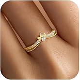 KIFUTENG Cubic Zirconia Leaf Rings for Women 925 Sterling Silver 14K Gold Dainty Layered Crown Bands Statement Stackable Rings for Women Promise Rings Valentines Jewelry Birthday Gifts