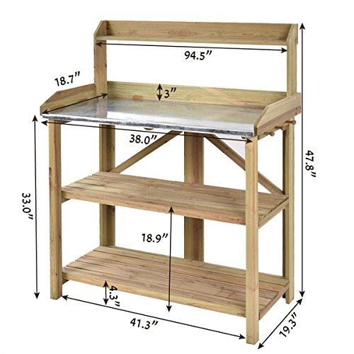 Potting Work Bench Station Planting Workbench With 3 Shelf Outdoor Garden Wooden